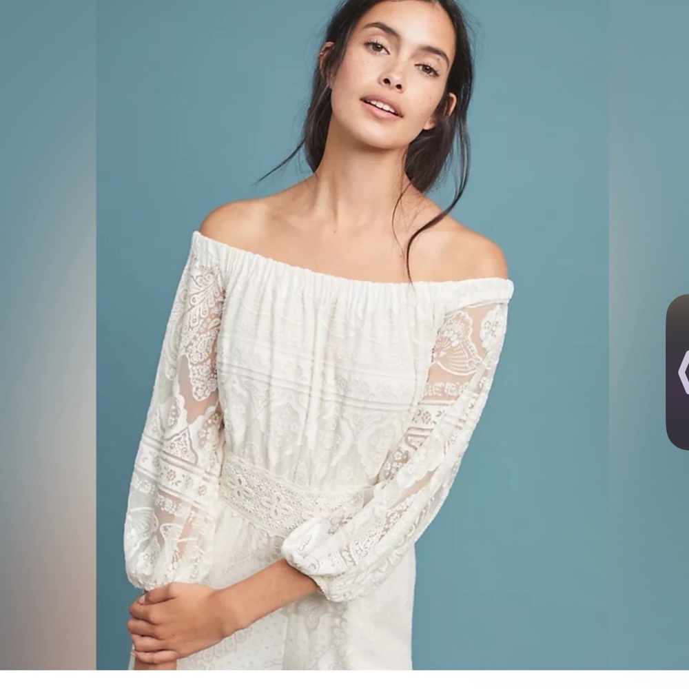 FARM Rio Off-Shoulder Lace Jumpsuit in White